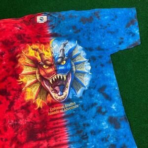 Vintage Universal Studios Dueling Dragons Shirt Mens XL Red Blue 1999 Tie Dye